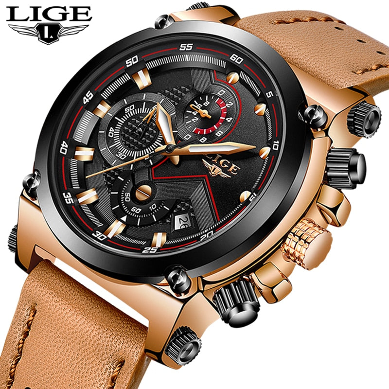 Reloje 2019 LIGE Men Watch Male Leather Automatic date Quartz Watches Mens Luxury Brand Waterproof Sport Clock Relogio Masculino