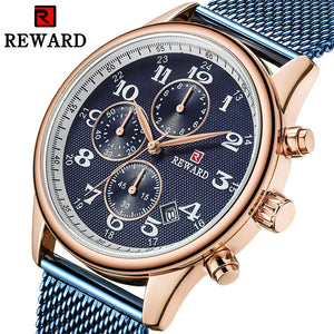 Fashion Mens Watches Top Brand Luxury Chronograph Quartz Watch Men Full Steel Mesh Strap Waterproof Wristwatch For Male Clock