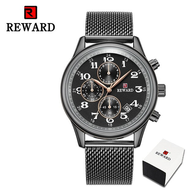 Fashion Mens Watches Top Brand Luxury Chronograph Quartz Watch Men Full Steel Mesh Strap Waterproof Wristwatch For Male Clock