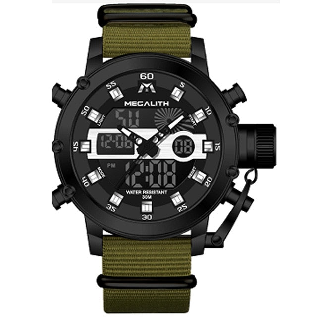 MEGALITH Fashion Men's Sport Quartz Watch Men Multifunction Waterproof Luminous Wristwatch Men Dual Dispay Clock Horloges Mannen