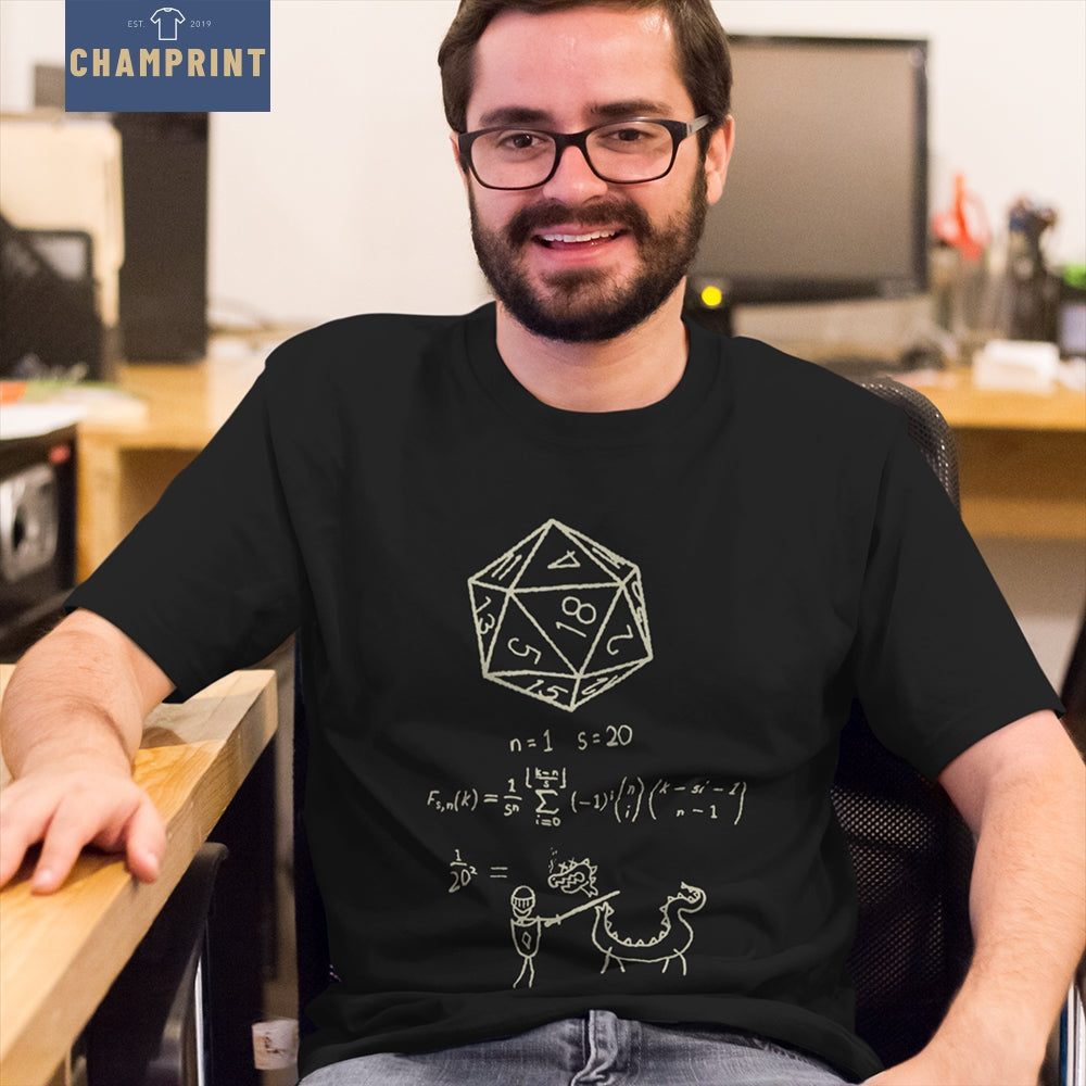 T Shirt Men D20 Math DnD Dungeons And Dragons Clothes Popular T-Shirt Crewneck 100% Cotton Tees