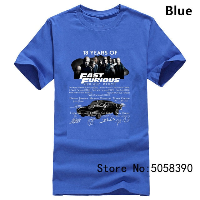 The fast and the furious 18 years - T-Shirt Streetwear Funny Print Clothing Hip-Tope Mans T-Shirt Tops  Tees