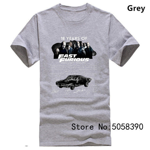 The fast and the furious 18 years - T-Shirt Streetwear Funny Print Clothing Hip-Tope Mans T-Shirt Tops  Tees