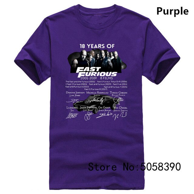 The fast and the furious 18 years - T-Shirt Streetwear Funny Print Clothing Hip-Tope Mans T-Shirt Tops  Tees