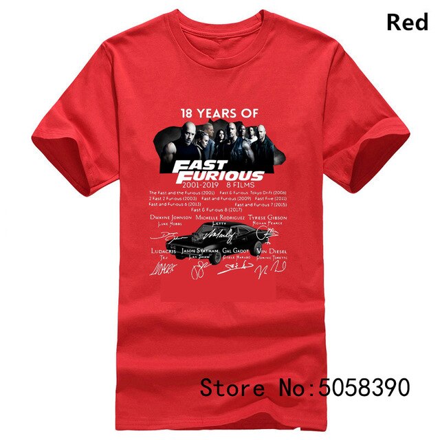 The fast and the furious 18 years - T-Shirt Streetwear Funny Print Clothing Hip-Tope Mans T-Shirt Tops  Tees