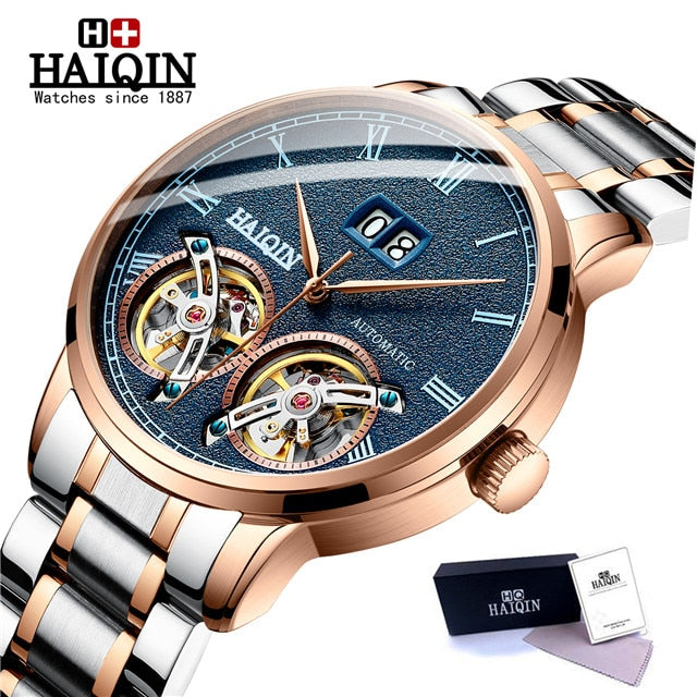 HAIQIN Men's Watches Mens Watches top brand luxury Mechanical Business Wrist watch men Reloj Mecanico de hombres Tourbillon 2019