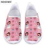 INSTANTARTS New Cartoon Nurse Doctor Print Women Sneakers Slip On Light Mesh Shoes Summer Breathable Flats Shoes Zapatos planos