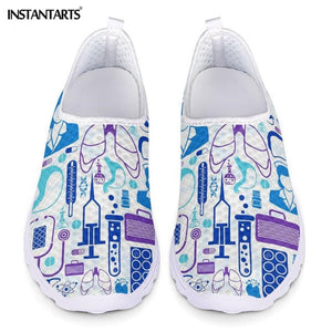 INSTANTARTS New Cartoon Nurse Doctor Print Women Sneakers Slip On Light Mesh Shoes Summer Breathable Flats Shoes Zapatos planos