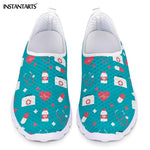 INSTANTARTS New Cartoon Nurse Doctor Print Women Sneakers Slip On Light Mesh Shoes Summer Breathable Flats Shoes Zapatos planos