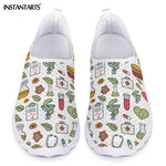 INSTANTARTS New Cartoon Nurse Doctor Print Women Sneakers Slip On Light Mesh Shoes Summer Breathable Flats Shoes Zapatos planos