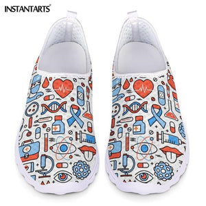 INSTANTARTS New Cartoon Nurse Doctor Print Women Sneakers Slip On Light Mesh Shoes Summer Breathable Flats Shoes Zapatos planos