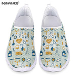 INSTANTARTS New Cartoon Nurse Doctor Print Women Sneakers Slip On Light Mesh Shoes Summer Breathable Flats Shoes Zapatos planos