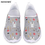 INSTANTARTS New Cartoon Nurse Doctor Print Women Sneakers Slip On Light Mesh Shoes Summer Breathable Flats Shoes Zapatos planos