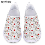 INSTANTARTS New Cartoon Nurse Doctor Print Women Sneakers Slip On Light Mesh Shoes Summer Breathable Flats Shoes Zapatos planos