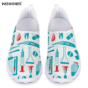 INSTANTARTS New Cartoon Nurse Doctor Print Women Sneakers Slip On Light Mesh Shoes Summer Breathable Flats Shoes Zapatos planos