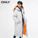 ONLY  Women's Letter Print Zip Long Hooded Down Jacket |118312536