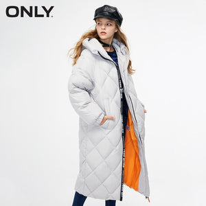 ONLY  Women's Letter Print Zip Long Hooded Down Jacket |118312536