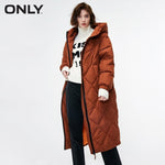 ONLY  Women's Letter Print Zip Long Hooded Down Jacket |118312536