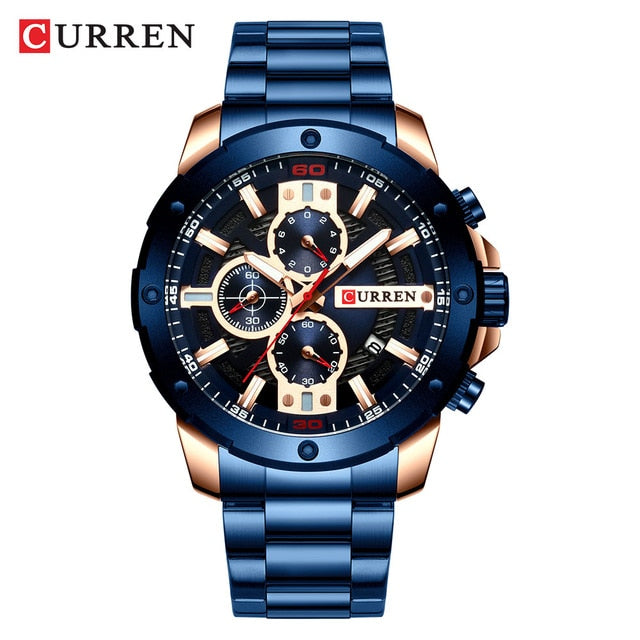 CURREN Watches Men Stainless Steel Band Quartz Wristwatch Military Chronograph Clock Male Fashion Sporty Watch Waterproof 8336