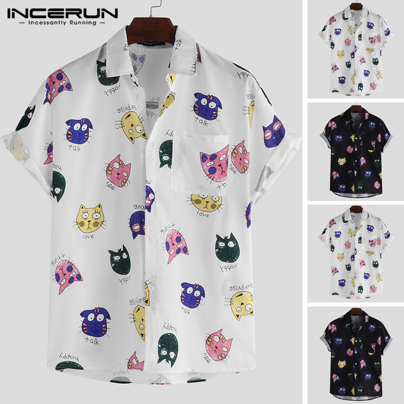 INCERUN Men Shirt Cartoon Printed Short Sleeve Loose Casual Hawaiian Shirt Men Summer Cool Fashion Streetwear Couple Shirts 2019