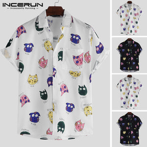 INCERUN Men Shirt Cartoon Printed Short Sleeve Loose Casual Hawaiian Shirt Men Summer Cool Fashion Streetwear Couple Shirts 2019