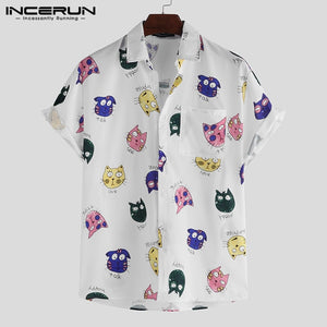 INCERUN Men Shirt Cartoon Printed Short Sleeve Loose Casual Hawaiian Shirt Men Summer Cool Fashion Streetwear Couple Shirts 2019