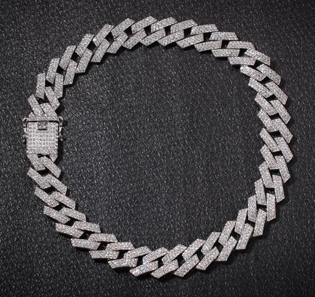 THE BLING KING 20mm Prong Cuban Link Chains Necklace Fashion Hiphop Jewelry 3 Row Rhinestones Iced Out Necklaces For Men