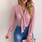 Fashion Women Long Sleeve Shirt Slightly Transparent Shirts Autumn V-neck Tops Blouses Plus Size