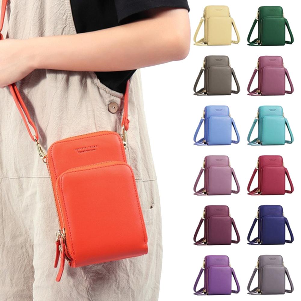 Hot Sale Women Bag Fashion Colorful PU Leather Mini Crossbody Shoulder Pouch Cell Phone Packet High Quality  Zipper Ladies Purse