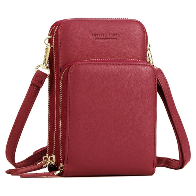 Hot Sale Women Bag Fashion Colorful PU Leather Mini Crossbody Shoulder Pouch Cell Phone Packet High Quality  Zipper Ladies Purse