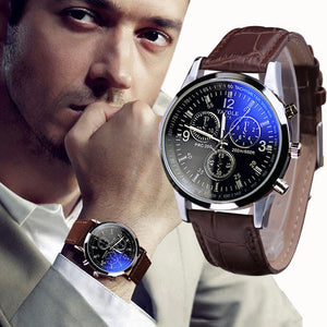 Fashion Faux Leather Mens Men's Watch Leather Military Casual Luxury Brand Quartz Wristwatches Stainless Business reloj hombre