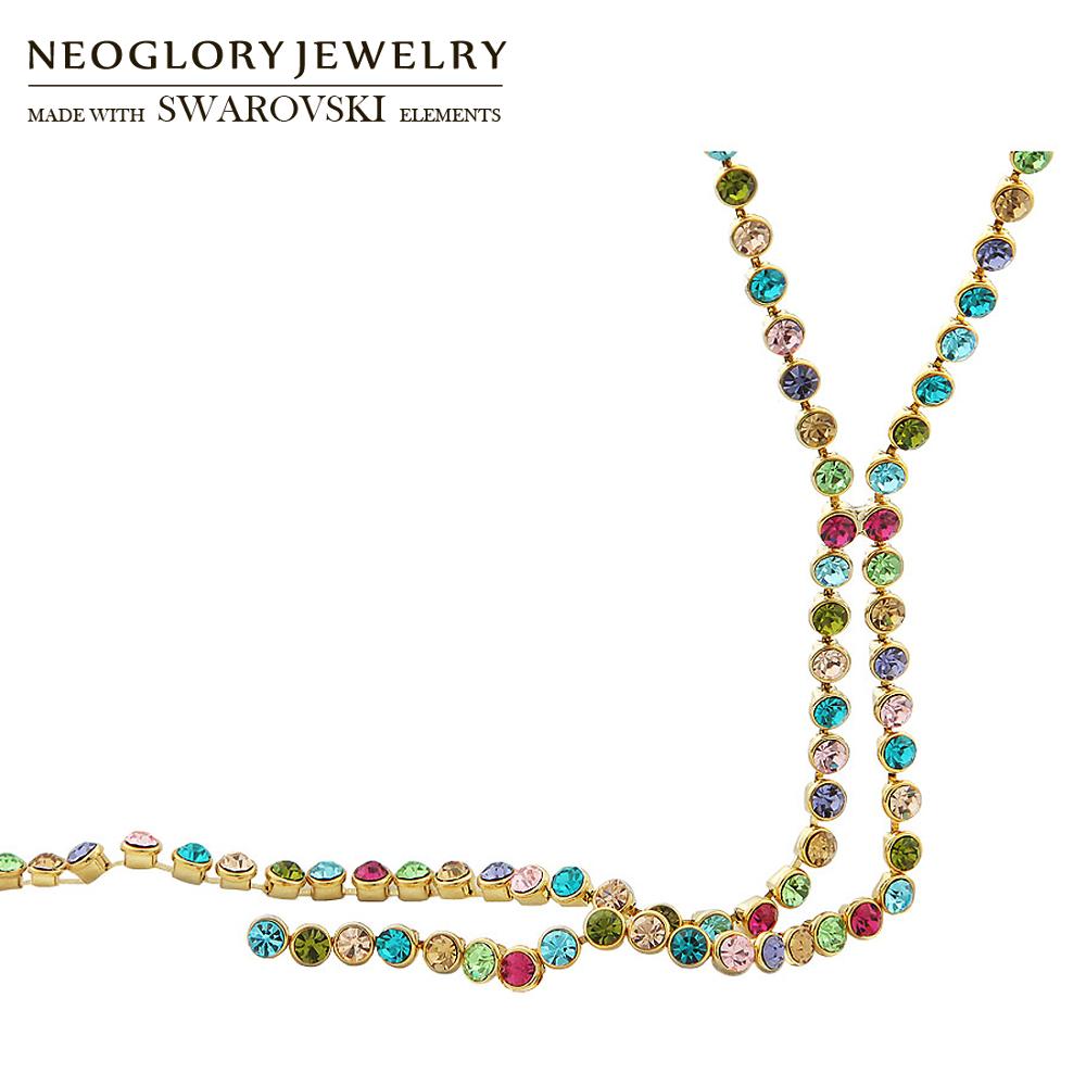 Neoglory Austria Rhinestone Colorful Charm Round Beads Long Chain Necklace For Women Trendy Party Dress Summer Classic Gift