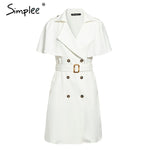 Simplee Solid ruffled sleeve women blazer dress Elegant sash belt office ladies trench dress V-neck shawl party dress vestidos