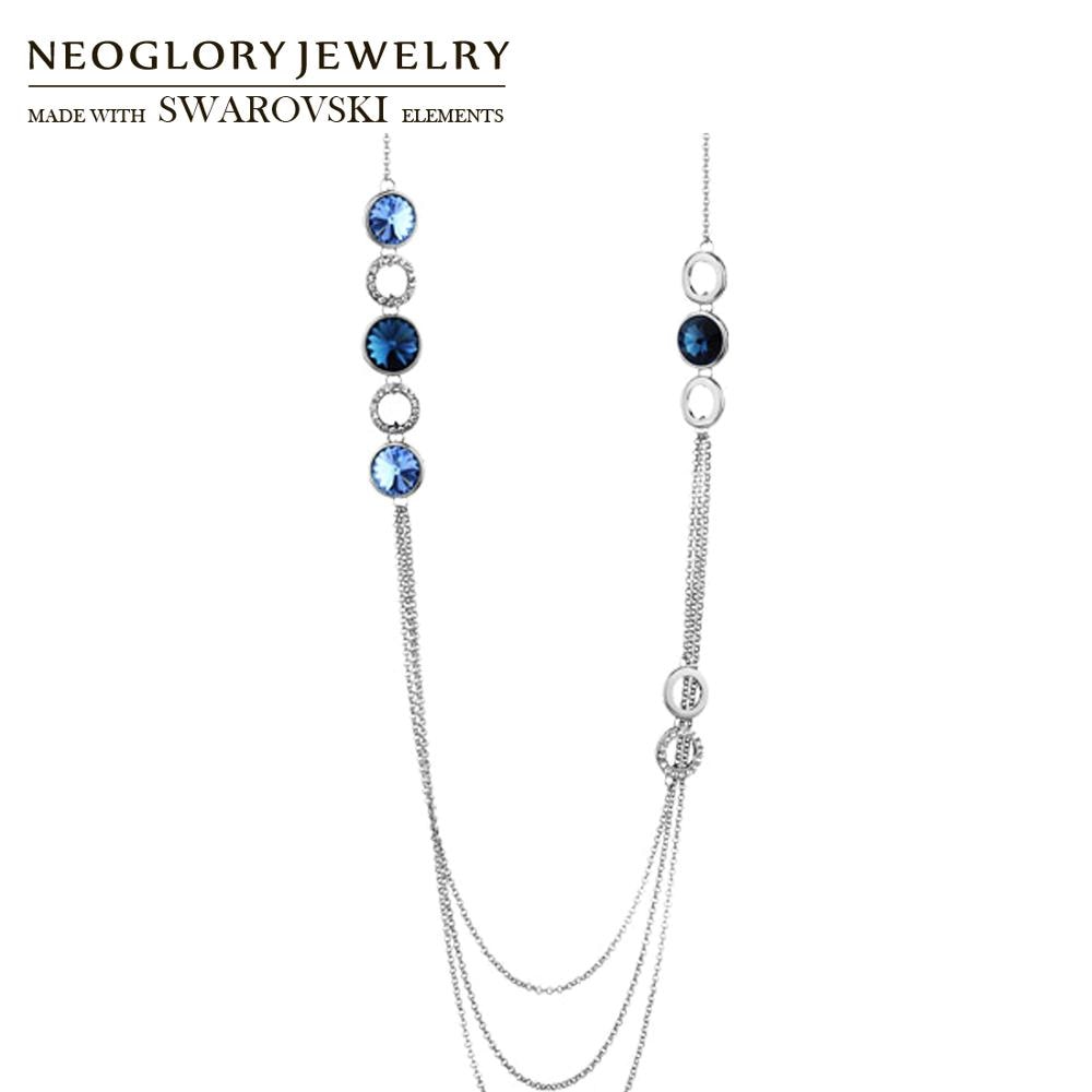 Neoglory Austria Crystal & Auden Rhinestone Colorful Round Beads Long Charm Necklace Classic Triple Chains Trendy For Sweater