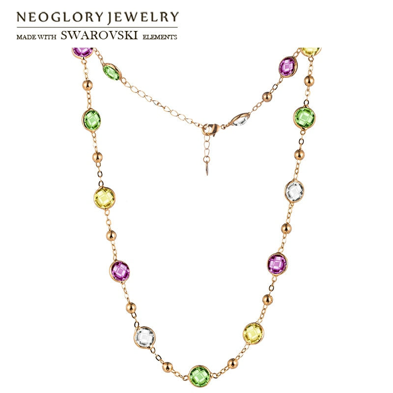 Neoglory Crystal Colorful Round Beads Long Charm Necklace Classic Two Uses Dress Party Embellished With Crystals From Swarovski