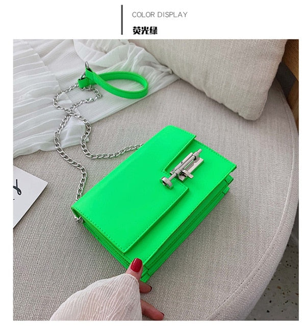 Neon Green Yellow Evening Bags for Women 4 Colors PU Leather Satchel Crossbody bag Casual Party Shoulder Bag