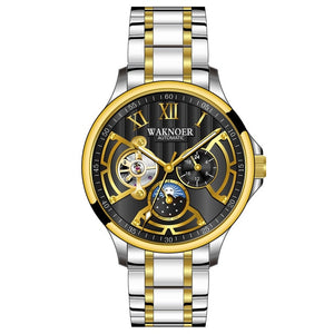 WAKNOER Men Mechanical Watch Waterproof Moon Phase Luminous Luxury Automatic Watch Skeleton Business Tourbillon Reloj 2019