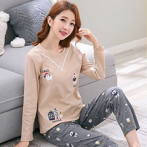 JULY'S SONG Women Pajamas Set Spring Autumn New Thin Cartoon Printed Long Sleeve Cute Sleepwear Casual Homewear Female Pyjamas