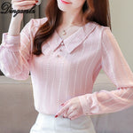 Dingaozlz 2019 korean chiffon blouse korean elegant female long sleeve chiffon shirt plus size casual clothing women tops