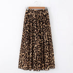 Stinlicher Fashion Women Summer Beach Leopard Casual Chiffon Max Skirt Pleated Long Skirt Ladies Elastic Waist Long Skirt