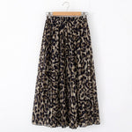 Stinlicher Fashion Women Summer Beach Leopard Casual Chiffon Max Skirt Pleated Long Skirt Ladies Elastic Waist Long Skirt