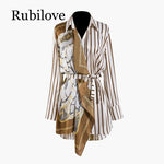 Rubilove 2019 New Spring Fashion Women Clothing Printing Split Joint Striped Patchwork Shirt Blouse Female Vestido