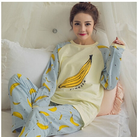 JULY'S SONG Women Pajamas Set Spring Autumn New Thin Cartoon Printed Long Sleeve Cute Sleepwear Casual Homewear Female Pyjamas