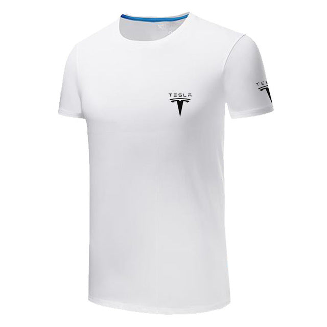 Tesla logo Print T-Shirt Short Sleeve Tshirts Tops T shirt homme Man cotton casual T shirts