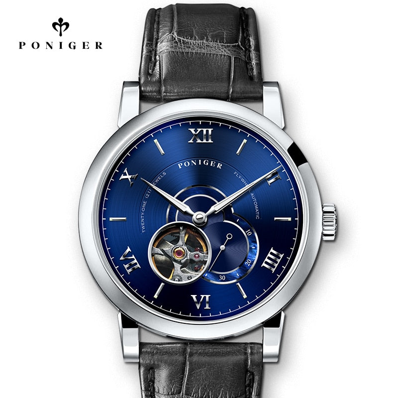 Switzerland Luxury Brand PONIGER Men's Watch Japan Flywheel Automatic Mechanical MOVT Watches Men Skeleton Sapphire Clock P683-2