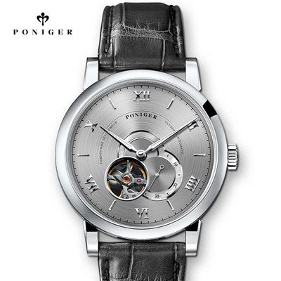 Switzerland Luxury Brand PONIGER Men's Watch Japan Flywheel Automatic Mechanical MOVT Watches Men Skeleton Sapphire Clock P683-2