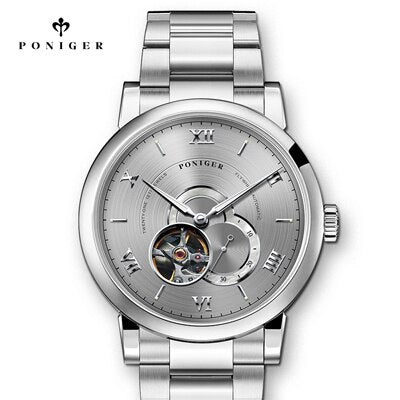 Switzerland Luxury Brand PONIGER Men's Watch Japan Flywheel Automatic Mechanical MOVT Watches Men Skeleton Sapphire Clock P683-2