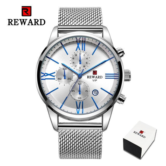 Mens Blue Stainless Steel Mesh Band Quartz Watches Business Chronograph Sport Wristwatch Waterproof Male Clock Relogio Masculino