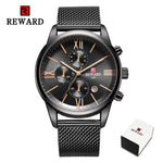 Mens Blue Stainless Steel Mesh Band Quartz Watches Business Chronograph Sport Wristwatch Waterproof Male Clock Relogio Masculino