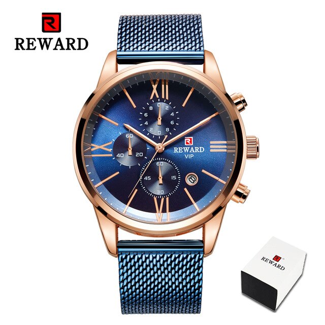 Mens Blue Stainless Steel Mesh Band Quartz Watches Business Chronograph Sport Wristwatch Waterproof Male Clock Relogio Masculino